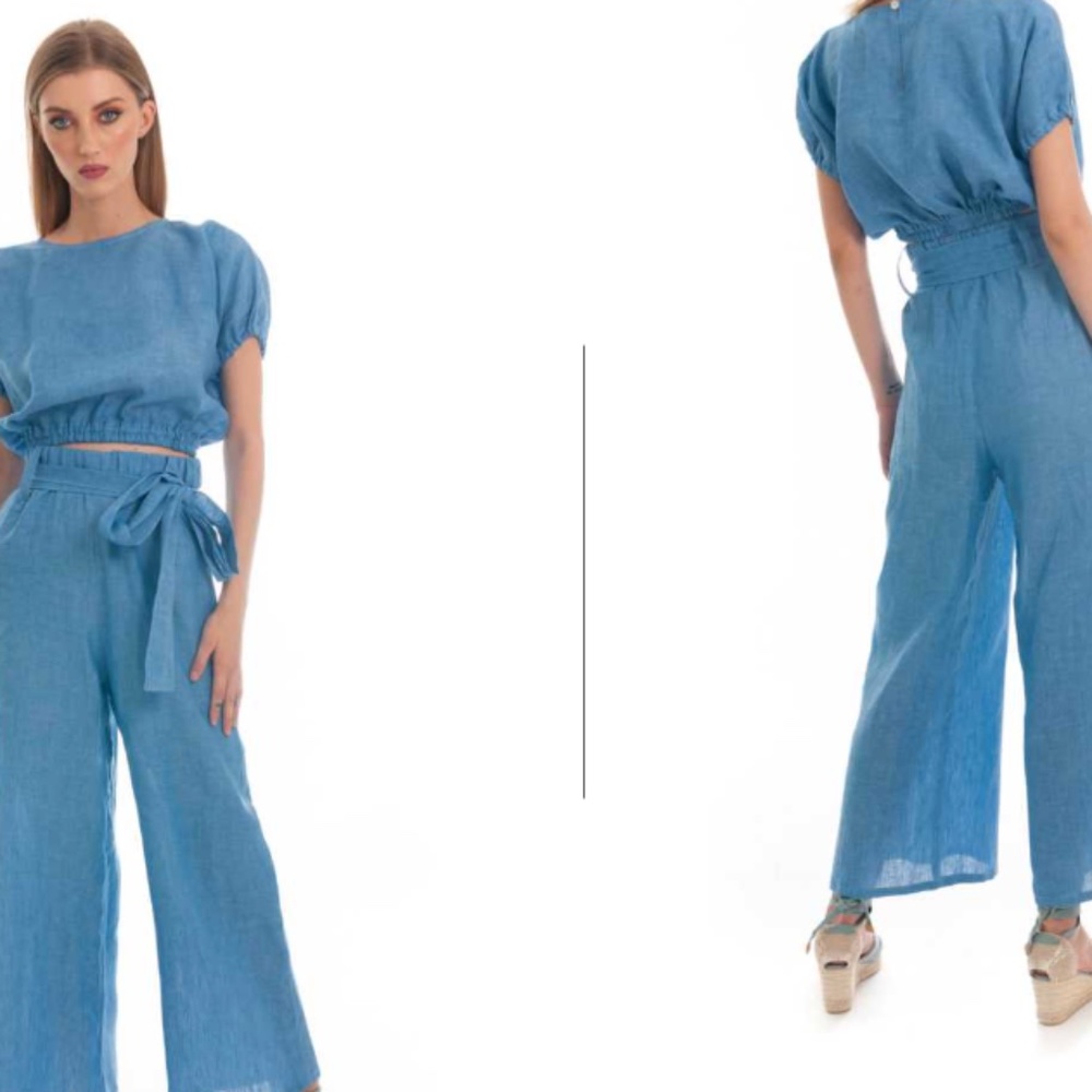 BLITZ POSITANO PANTS = - PANTALONE MEGAL - LINEN ONE SIZE - BLUE DENIM . NWT - Picture 3 of 3
